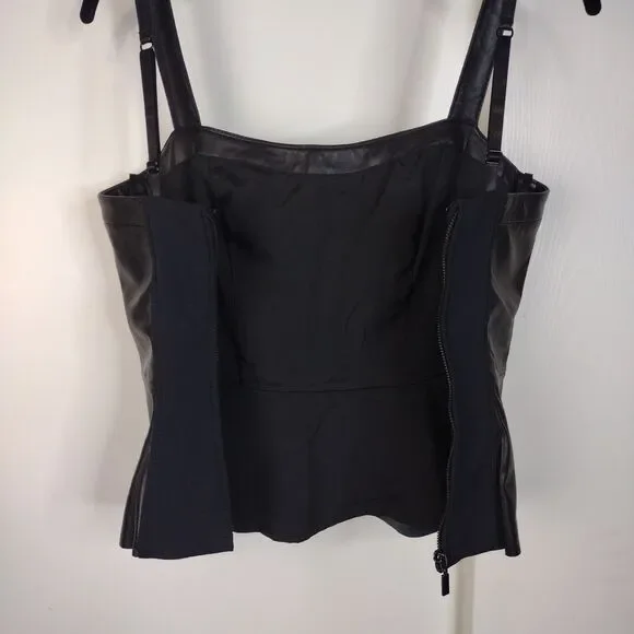 Bebe Genuine Leather Peplum Spaghetti Strap Biker Top Womens XS Black Soft - Picture 5 of 10